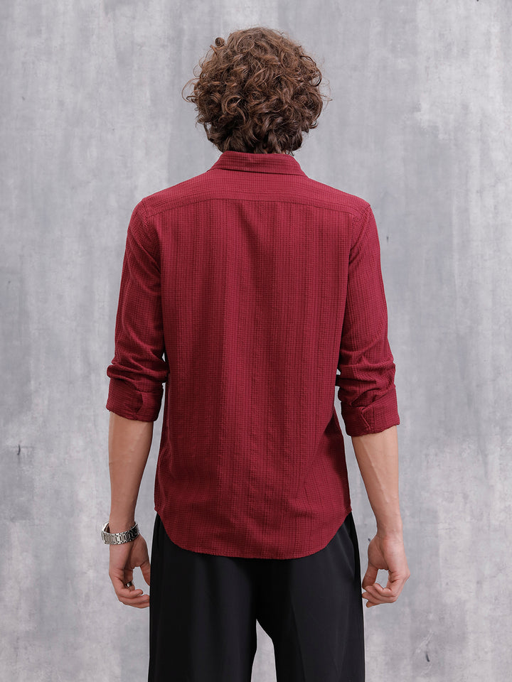 Modal Blend Seersucker Shirt In Slim Fit | Dark Maroon