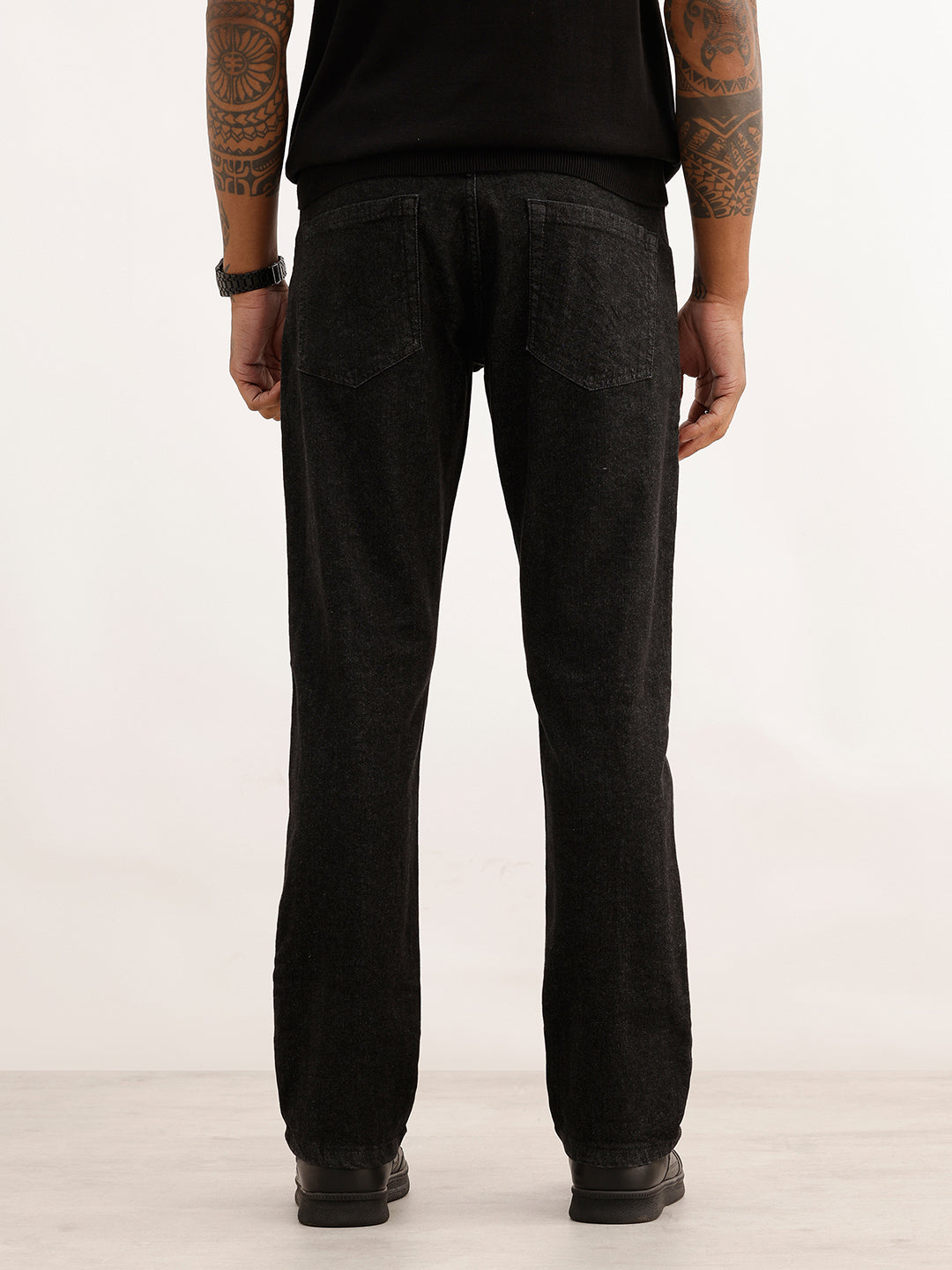 Washed Straight Fit Denim Jeans | Black
