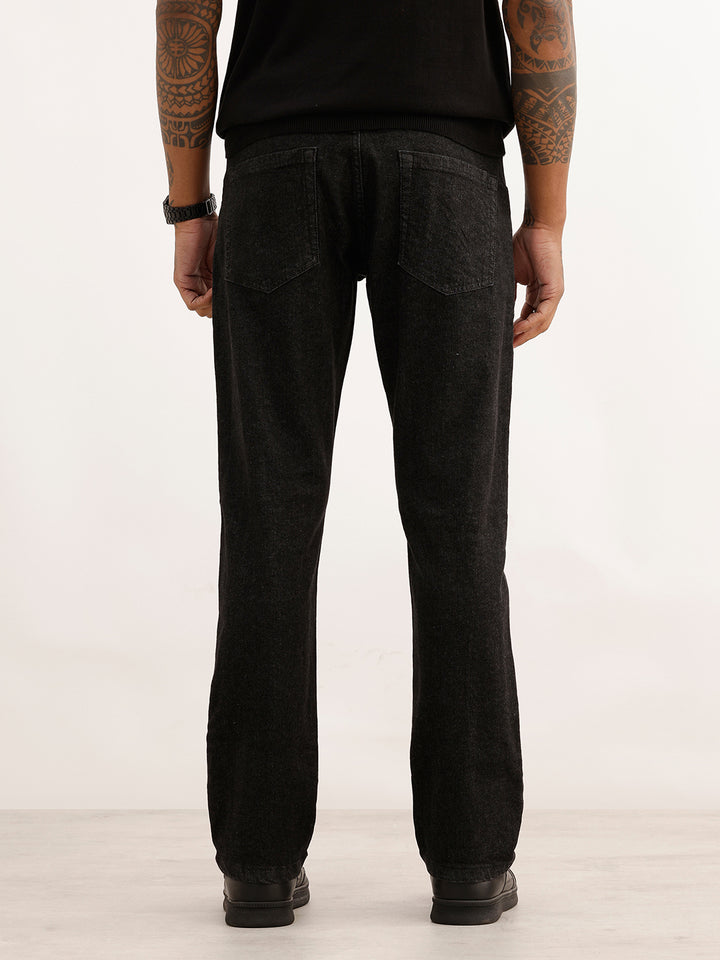 Washed Straight Fit Denim Jeans | Black