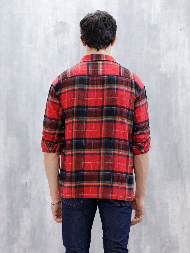 Wrogn Men's Checked Oversized Shirt | Red