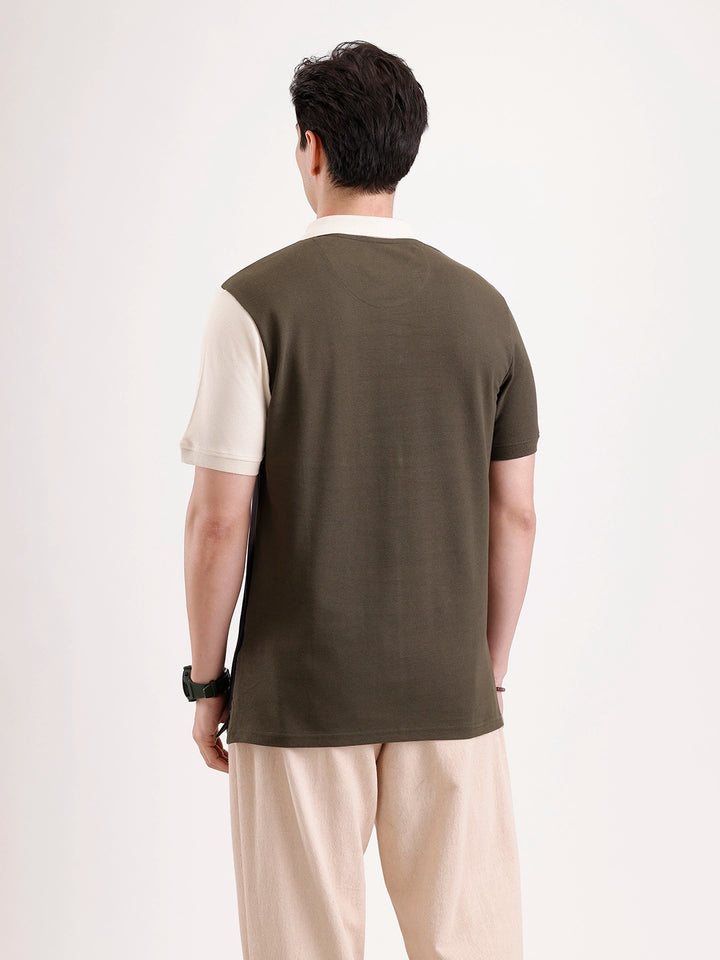 Cut & Sew Polo T-Shirt   |  Olive