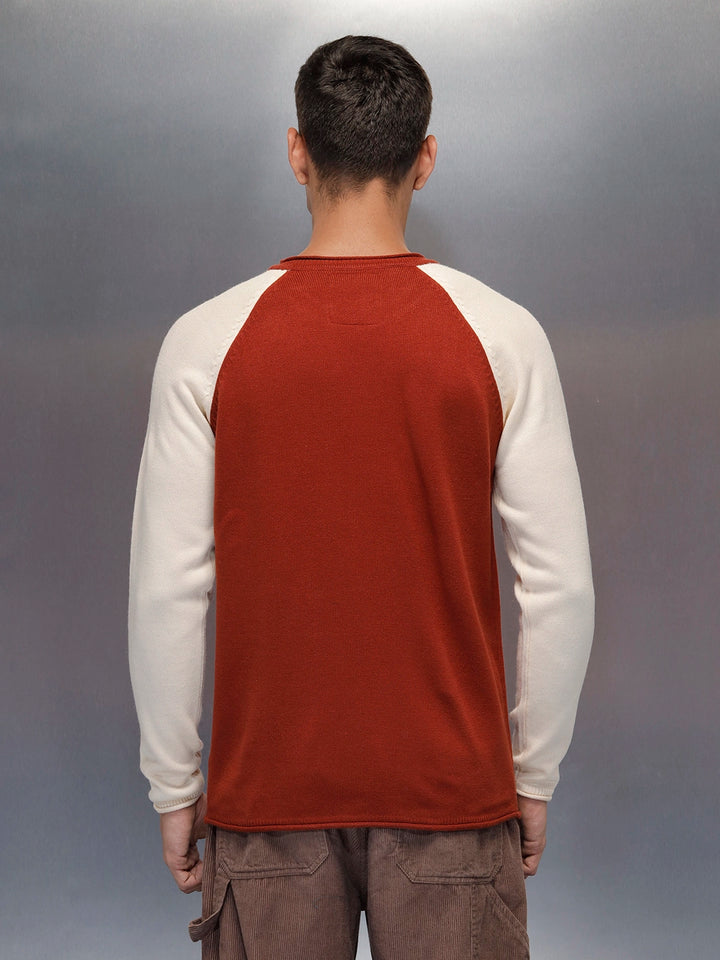 Men’s Textured Colorblock Pullover  | Rust