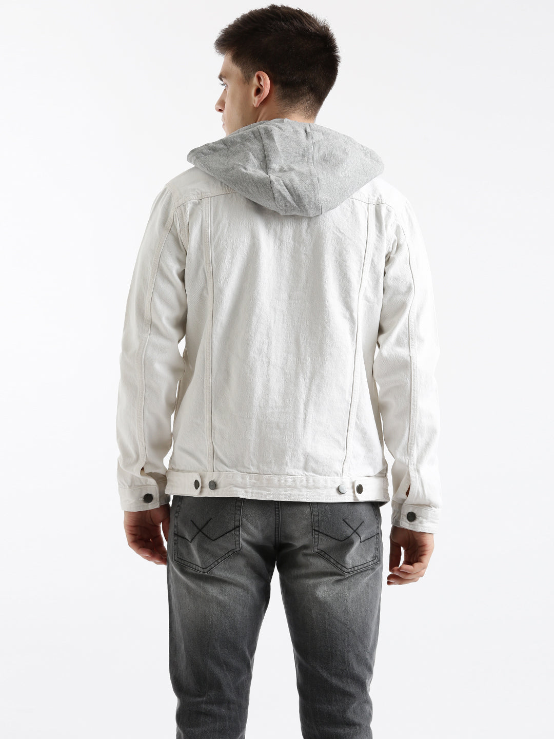 Hooded Solid White Denim Jacket
