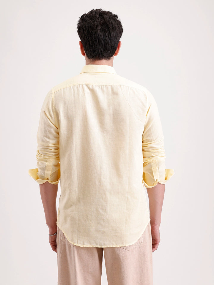 Solid Slim Fit Linen Blend Shirt  | Yellow