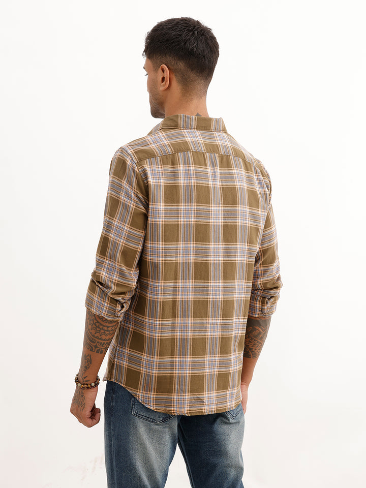 Regular Fit Full Sleeve Checkered Shirt | Green