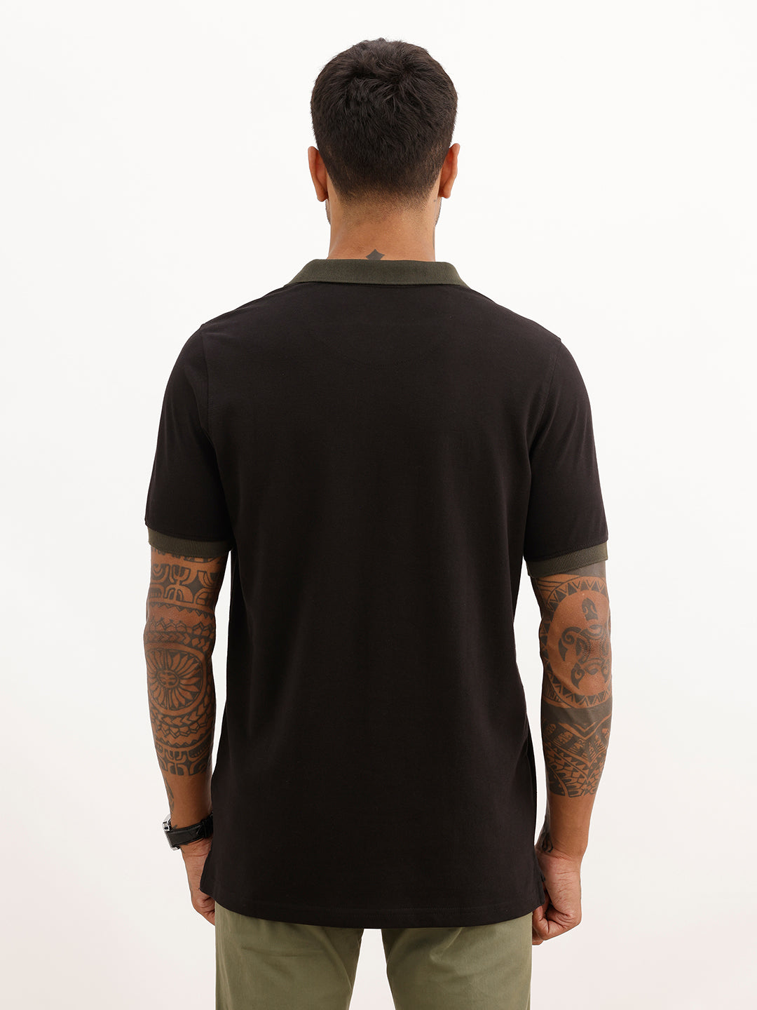 Slim Fit Contrast Sleeve Polo T-Shirt | Black