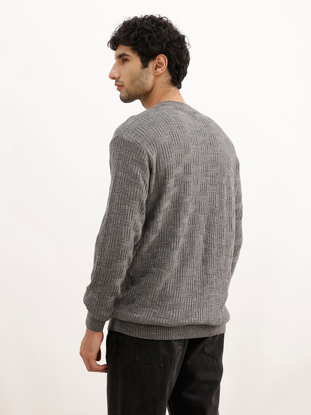 Solid Regular Fit Knitted Sweater | Grey