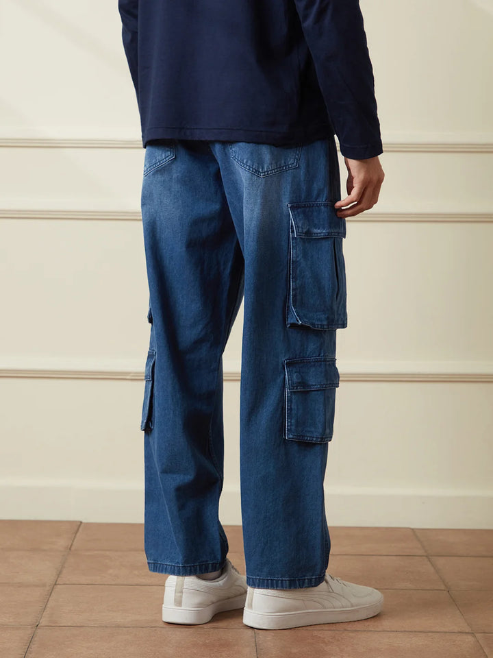 Faded Loose Fit Denim Cargo | Blue