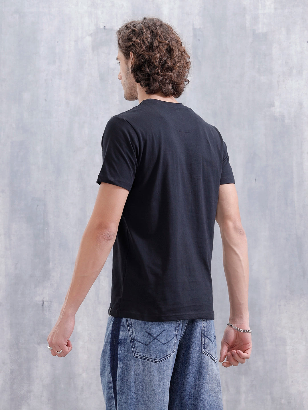 Men's Slim Fit Graphic Printed T-Shirt | Black