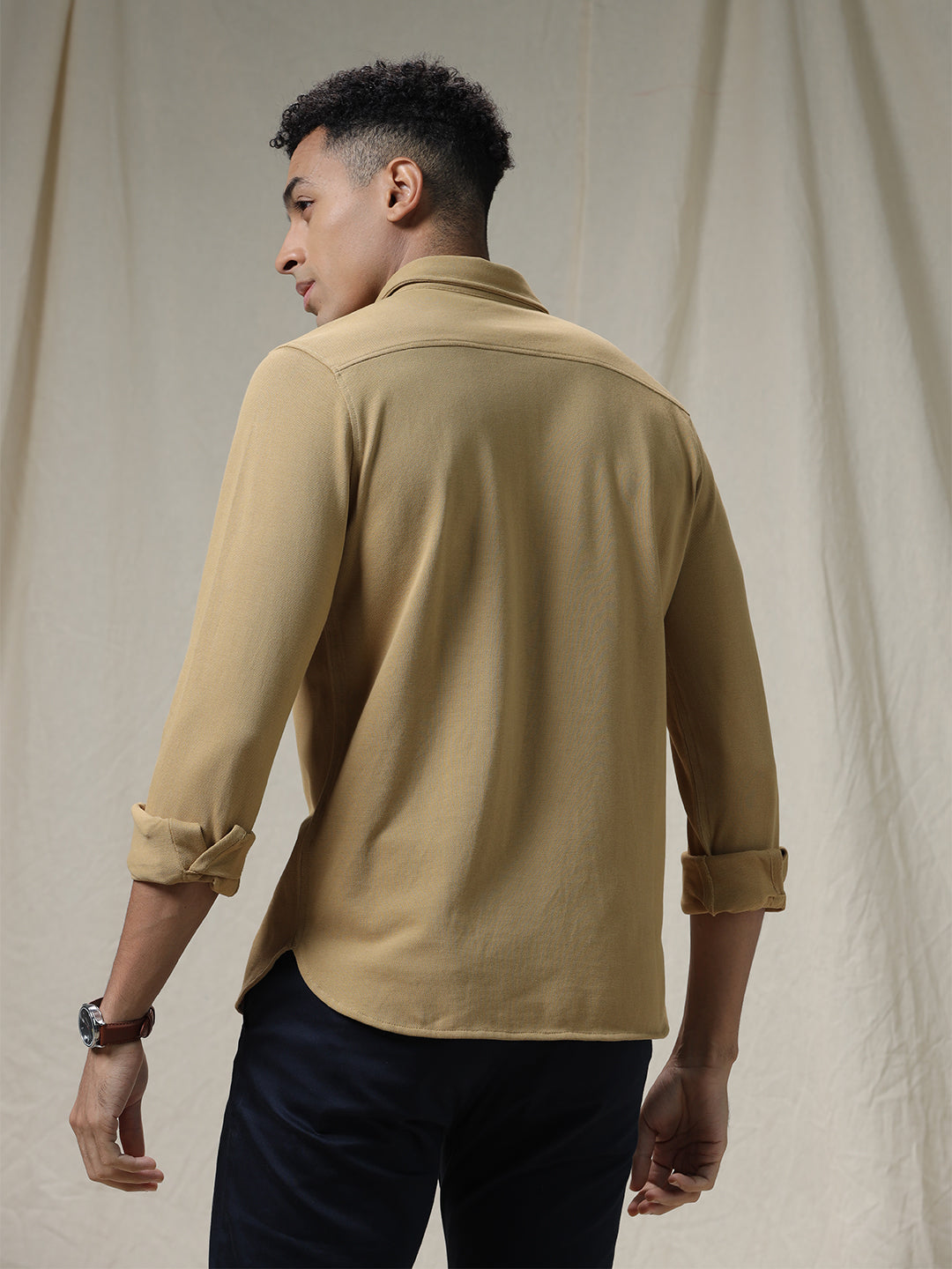 Solid Woven Khaki Shirt