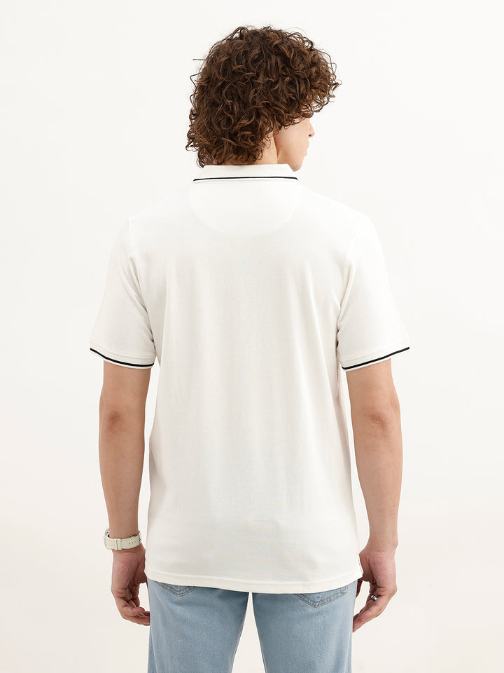 Solid Tipping Collar Polo T-Shirt | White
