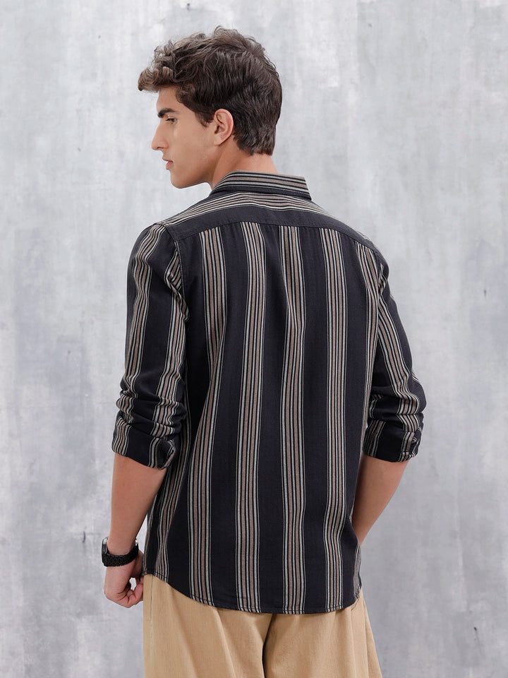 Striped Pattern Casual Shirt For Men |Black