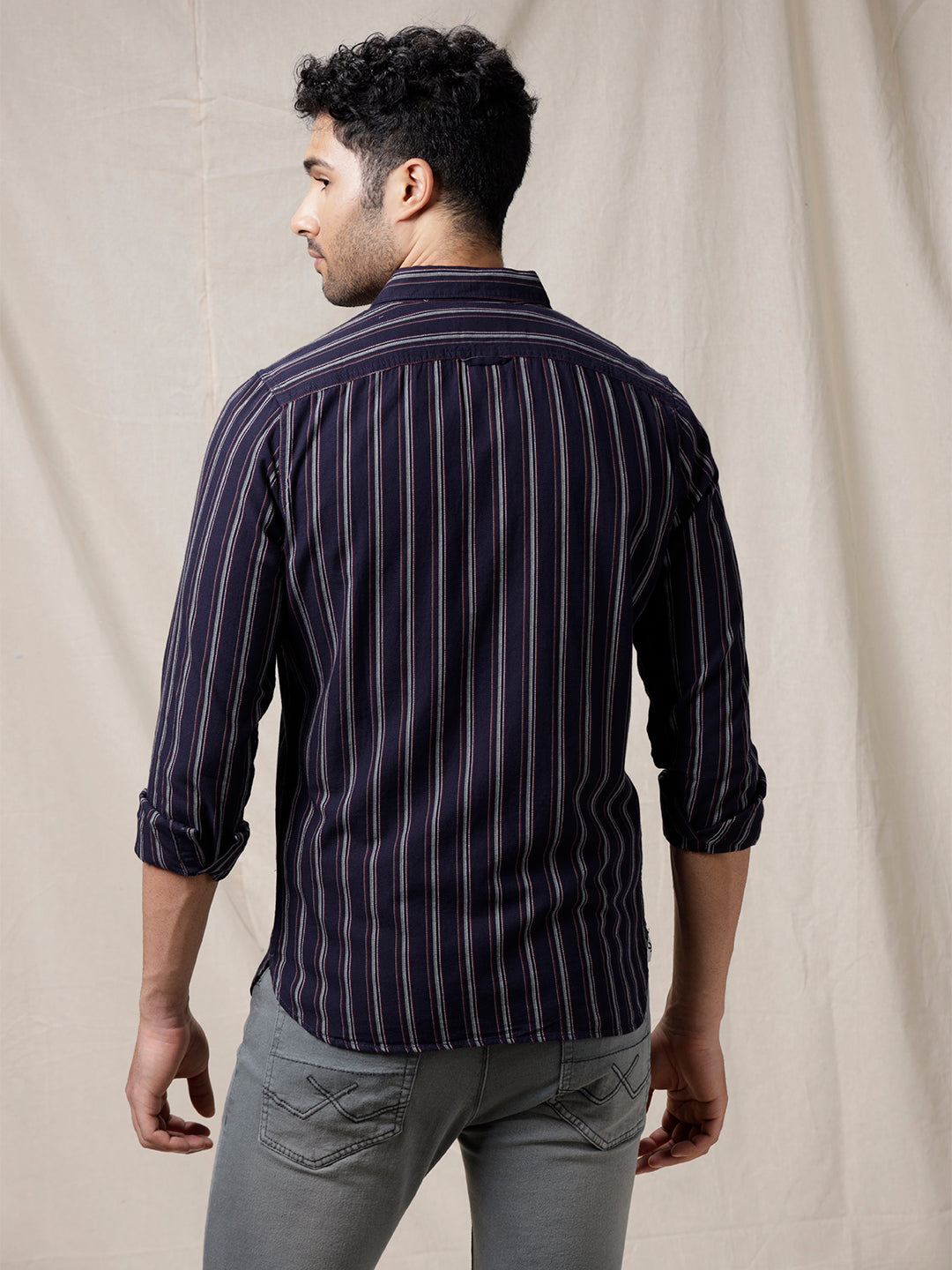 Vertical Striped Navy Shirt