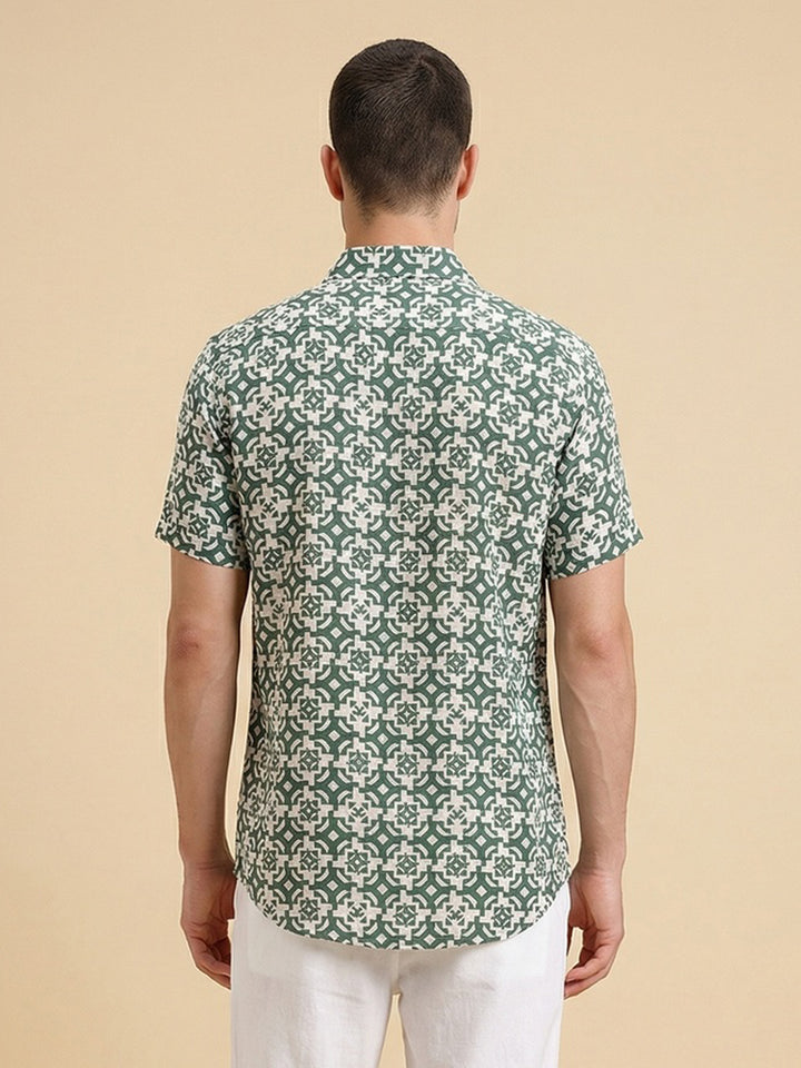 Slim Fit AOP Half Sleeve Shirt | Dark Green