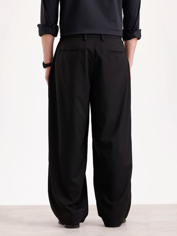 Baggy Fit Pleated Trouser  | Black