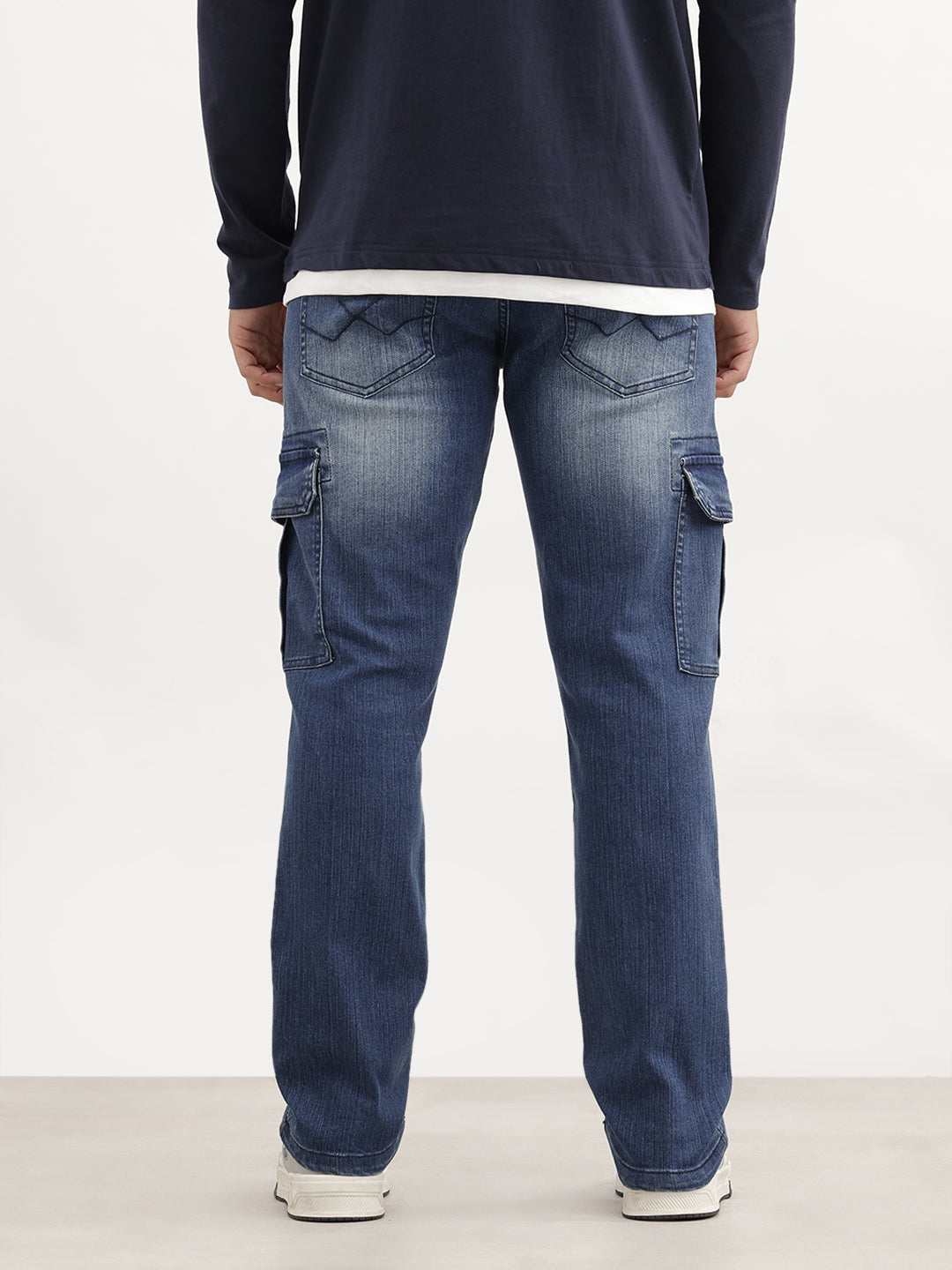 Textured Straight Fit Denim Cargo | Light Blue