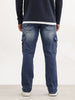 Textured Straight Fit Denim Cargo | Light Blue