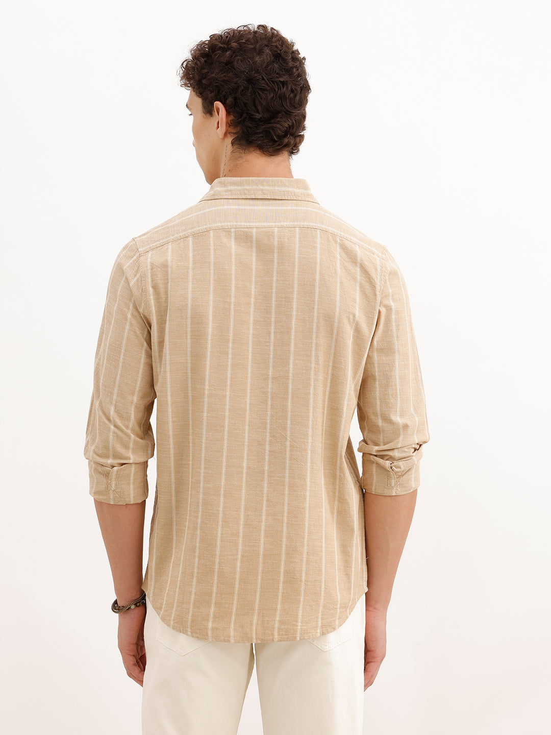 Regular Fit Full Sleeve Striped Shirt | Khaki