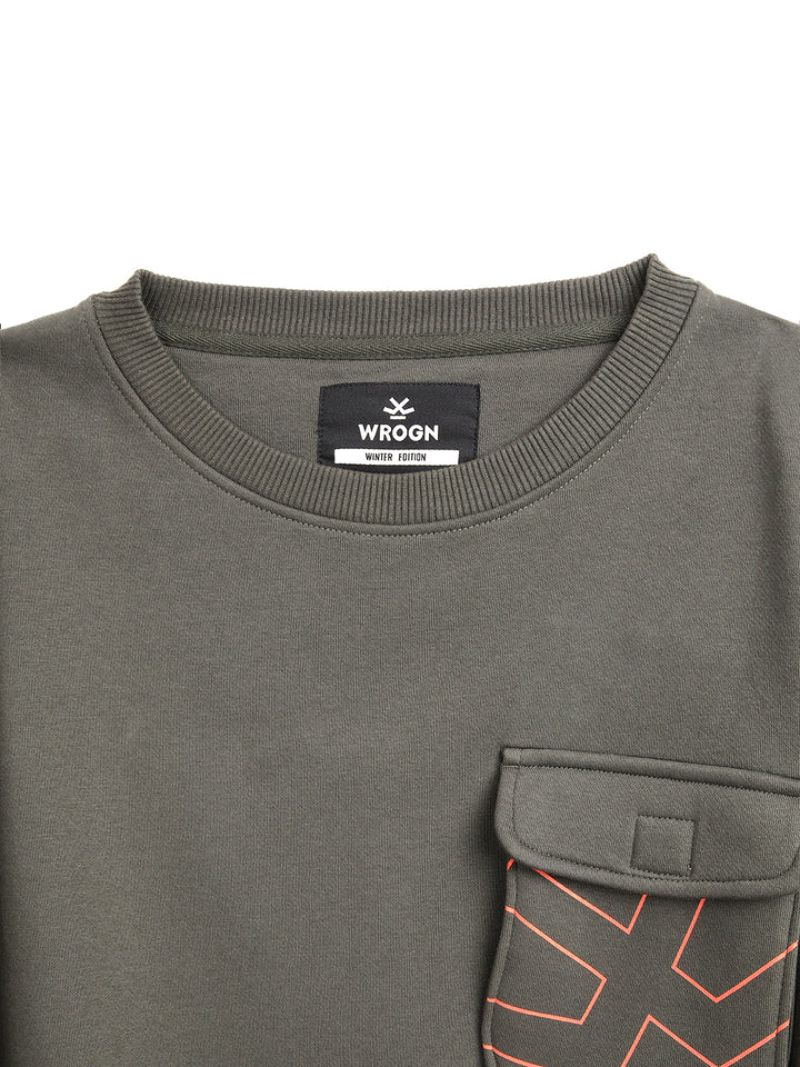 Elite Olive Round Neck Oversized Sweatshirt