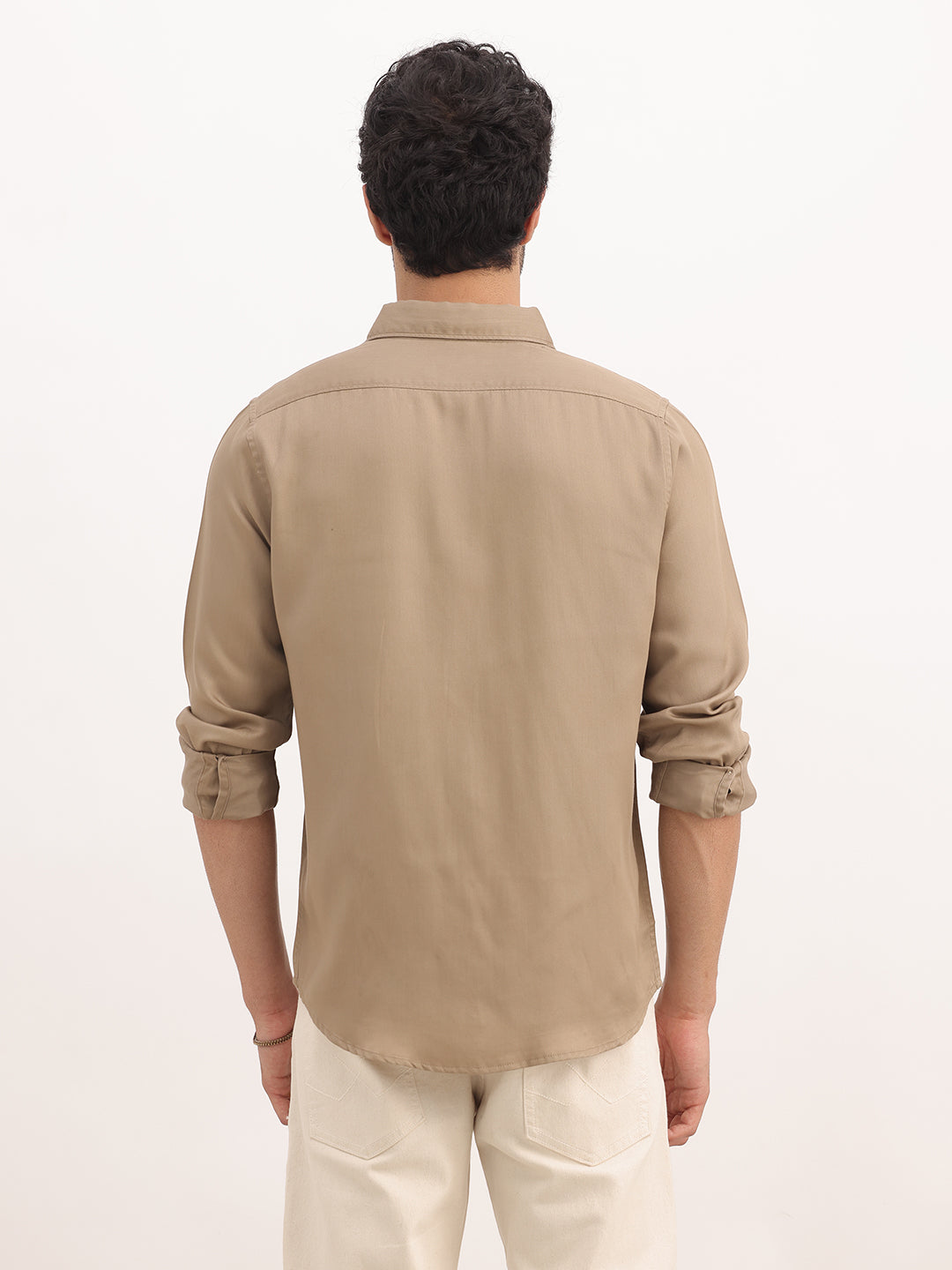 Slim Fit Solid Full Sleeve Shirt | Beige