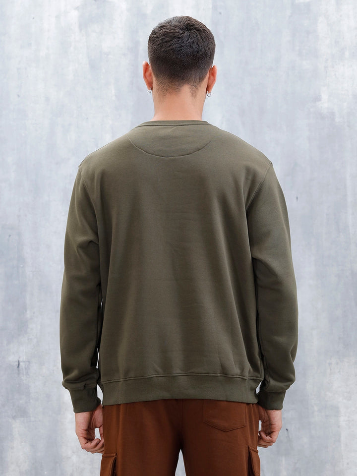 Wrogn Comfort Fit Graphic Sweatshirt For Men | Olive