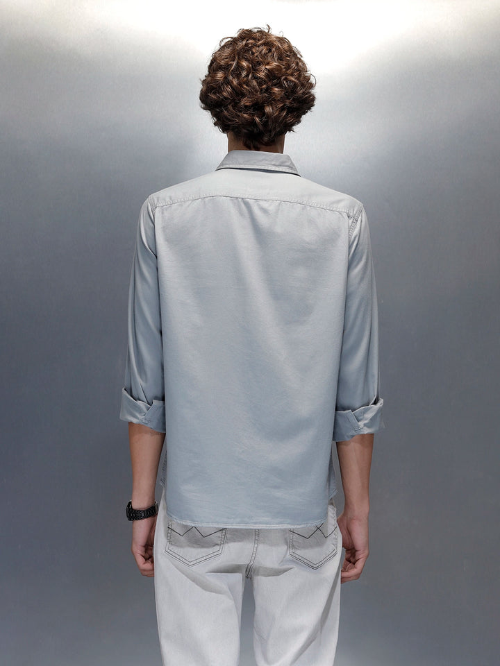 Men's casual slim fit double pocket shirt | Grey