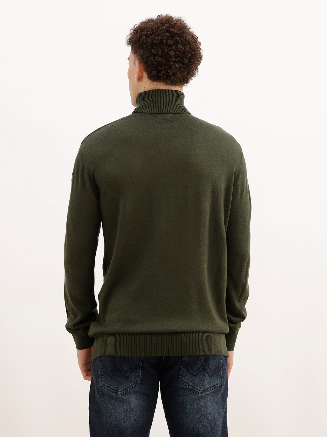 Solid Regular Fit Turtle Neck Sweater | Olive | WSW02FSRE1063W