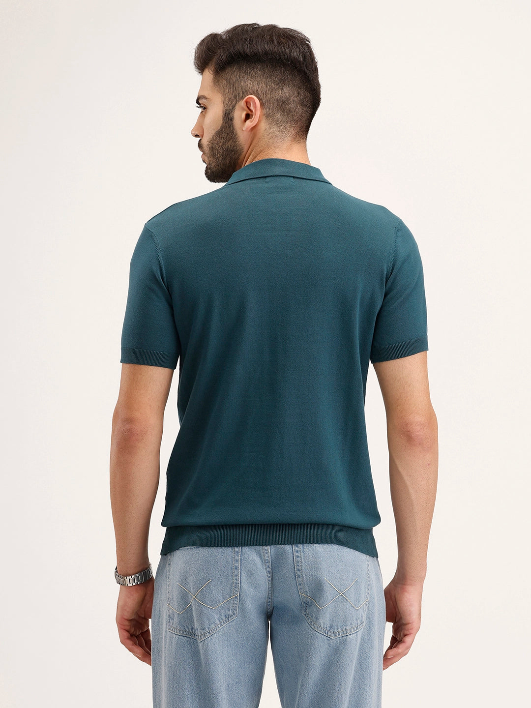 Slim Fit Flat Knit Polo T-Shirt | Teal