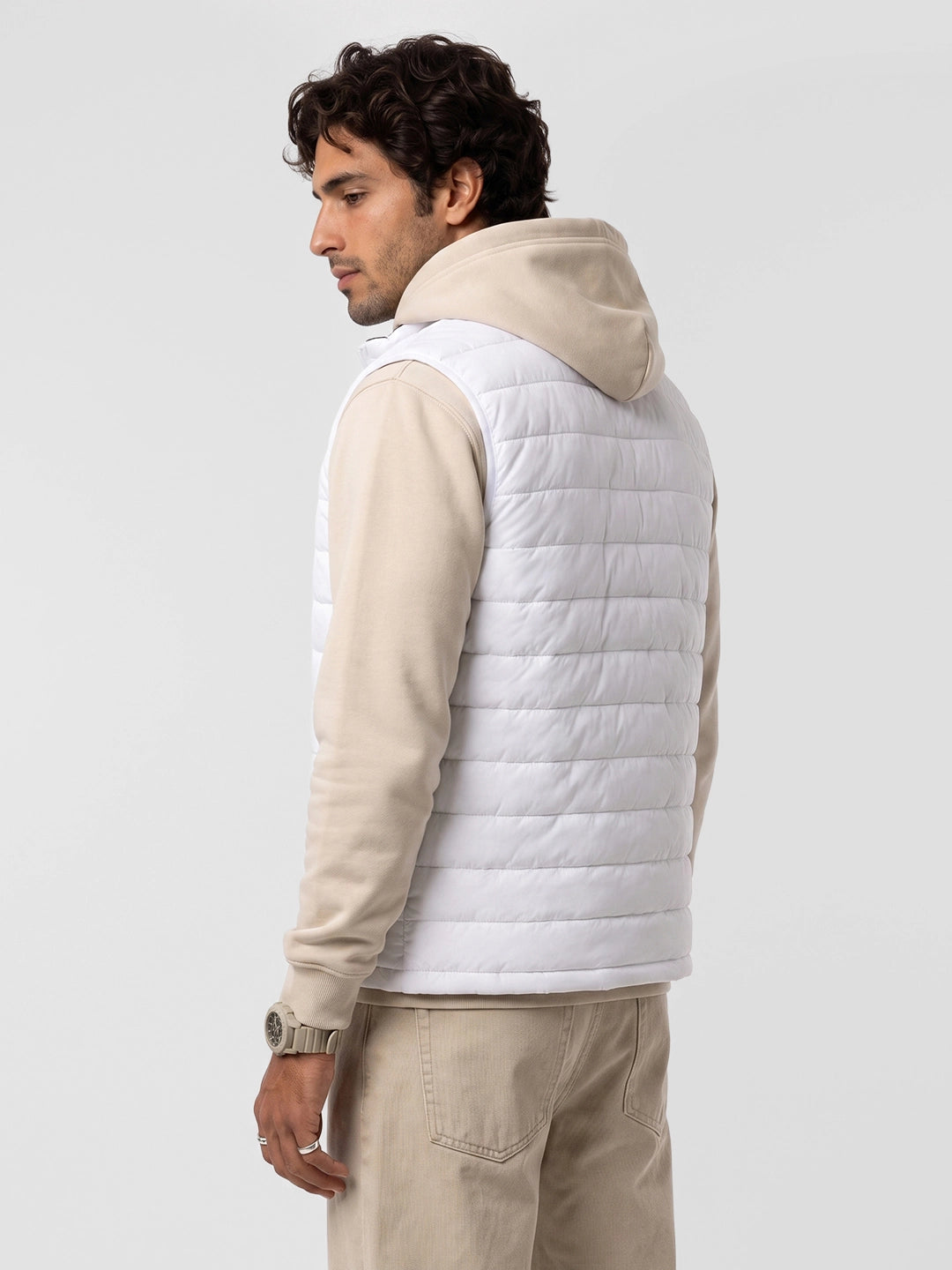 Classic Cut-Off Sleeve Puffer Jacket | White