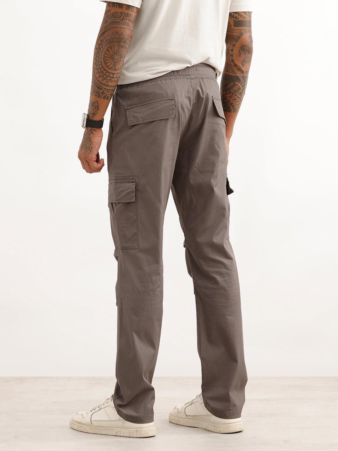 Solid Straight Fit Cargo Trousers | Dark Grey