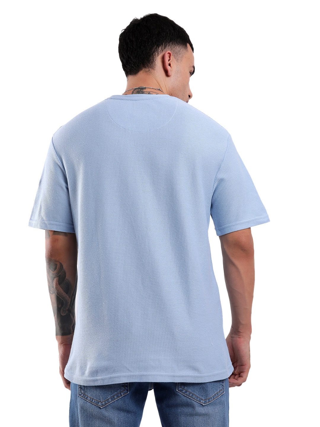 Light Blue Textured Crew Neck T-Shirt