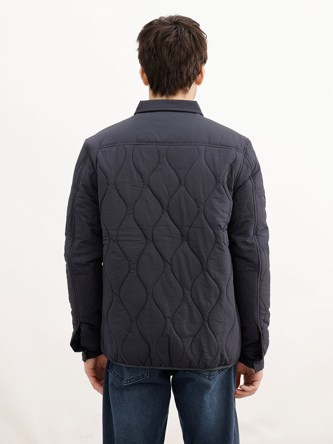Solid Regular Fit Fuffer Jacket | Navy Blue | WJK02FSRE1028W