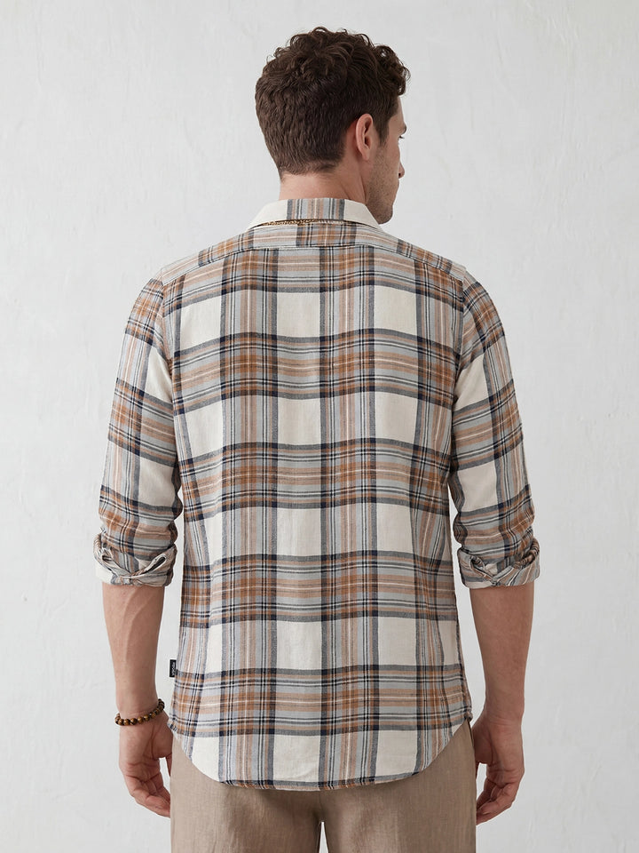 Classic Slim Fit Checkered Shirt | Beige