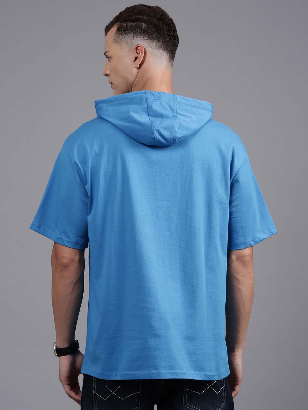 Blue Hooded Short Sleeve T-Shirt