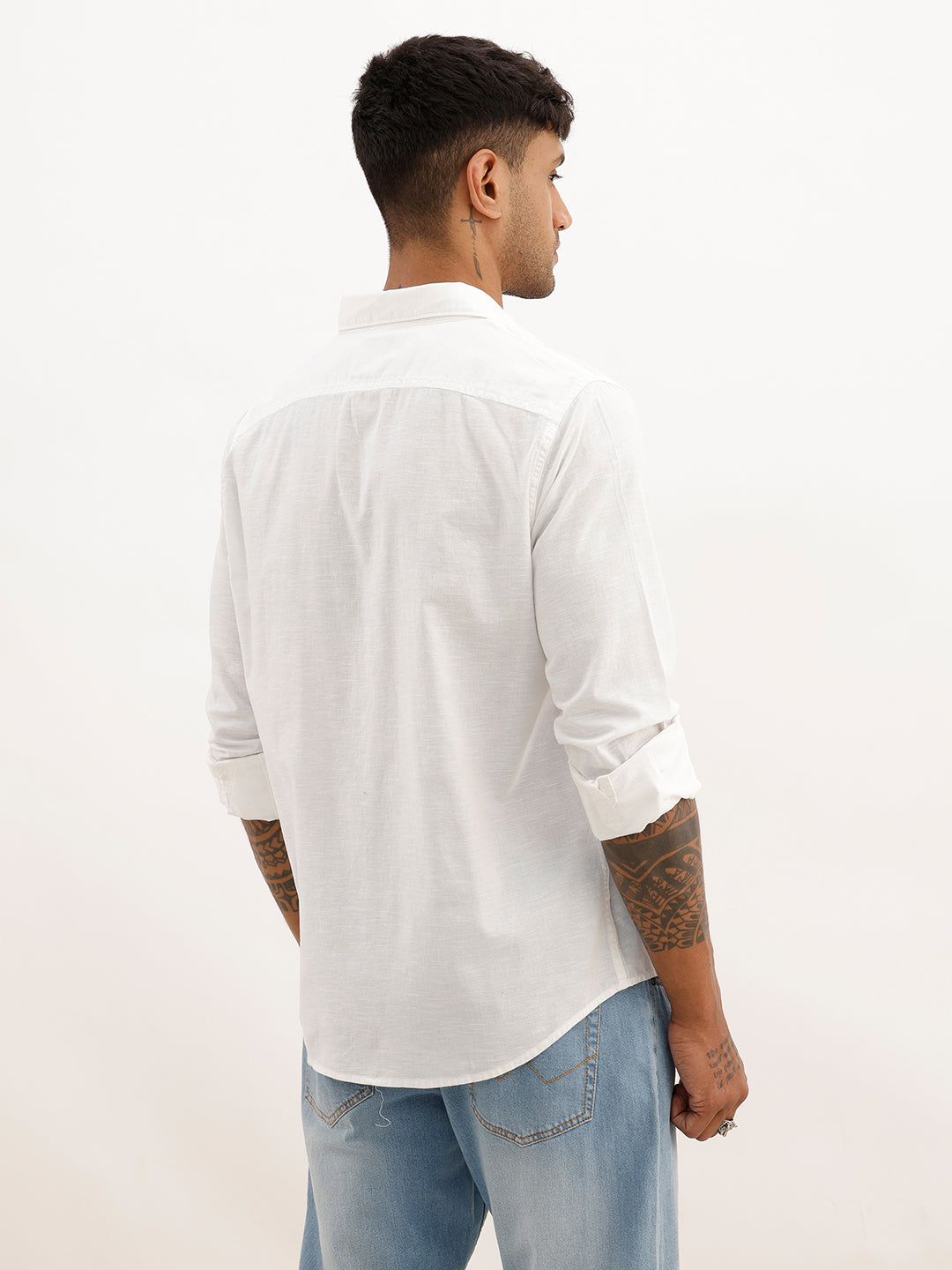Solid Slim Fit Full Sleeve Shirt | White