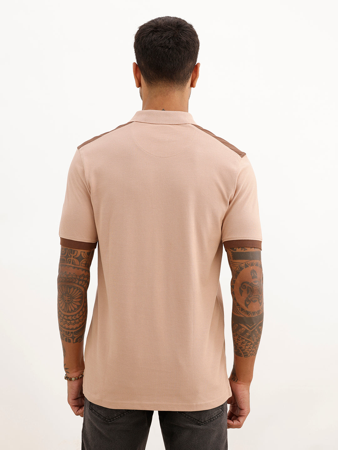 Slim Fit Panel Printed Polo T-Shirt | Light Brown