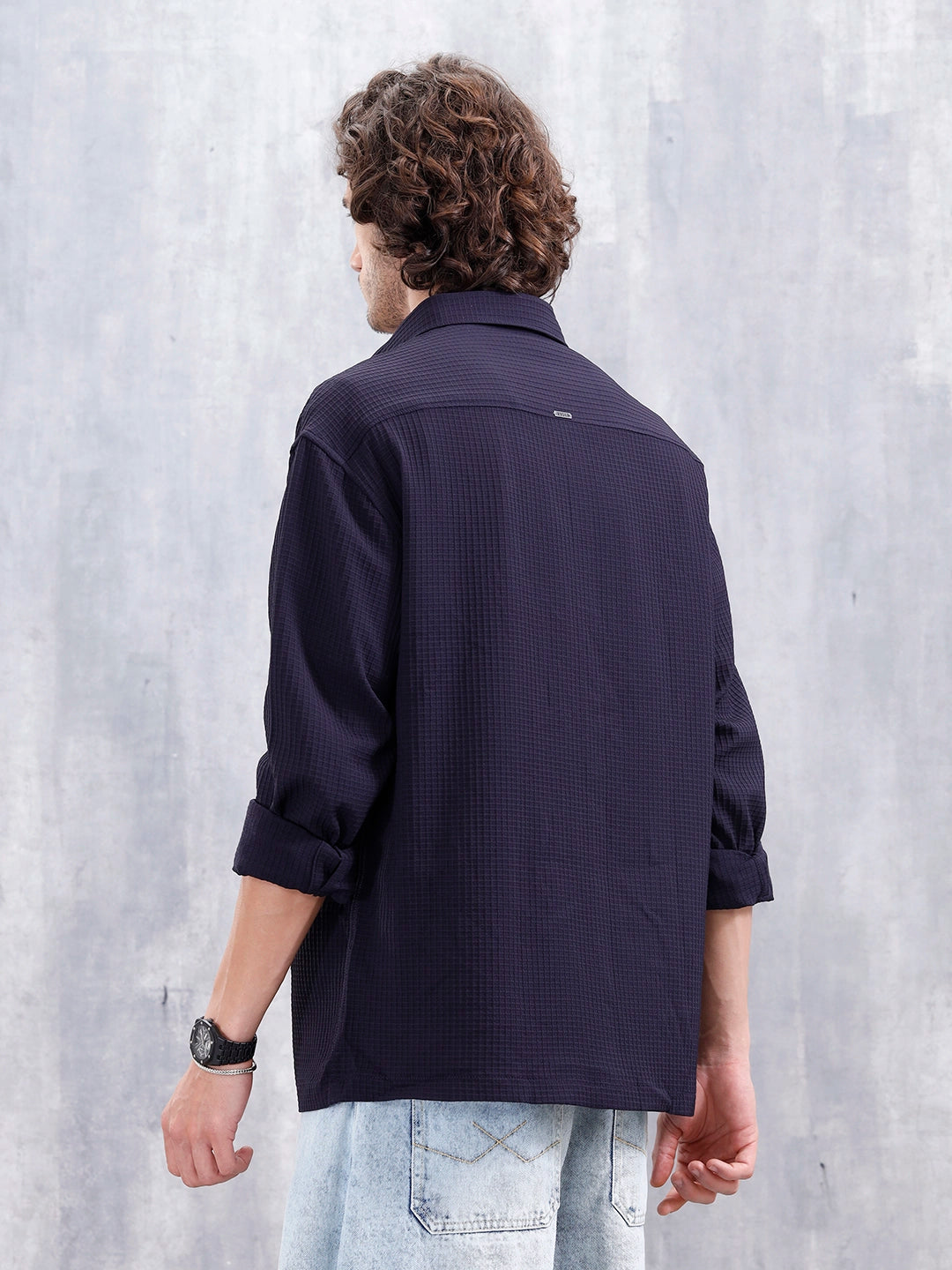 Men's Casual Solid Double Pocket Oversized Fit Shirt | Black