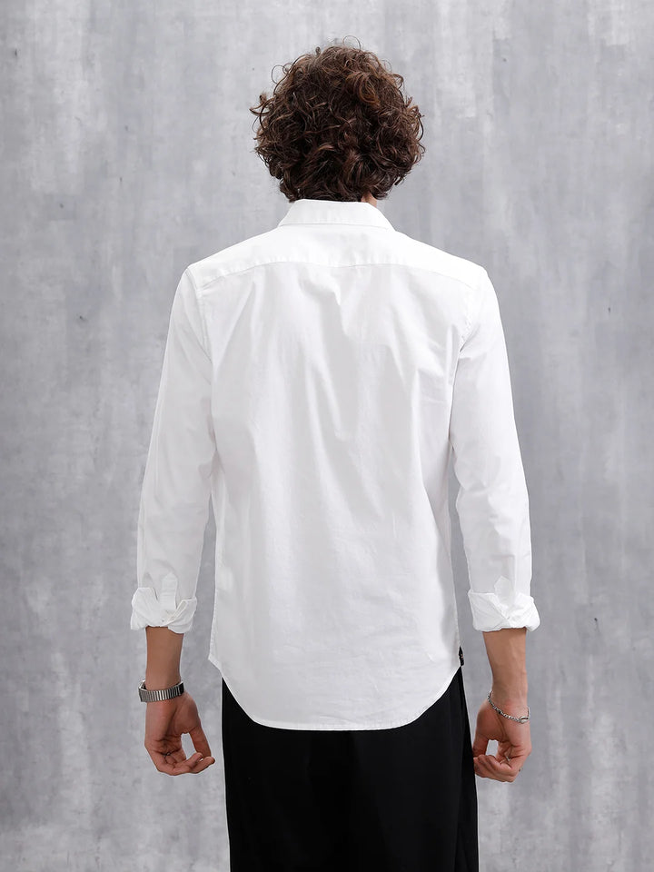 Solid Cotton Blend Slim Fit Shirt | White