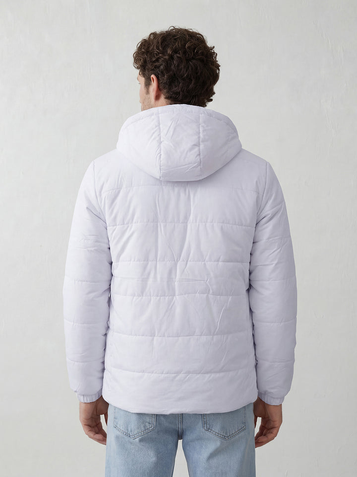 Solid Hooded Puffer Jacket | White