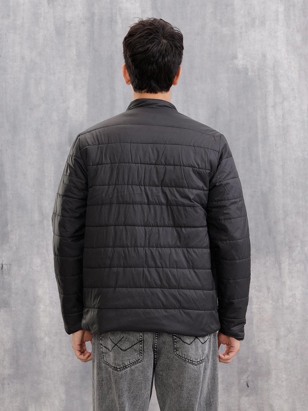 Colourblock Regular Fit Puffered Bomber Jacket  |  Black