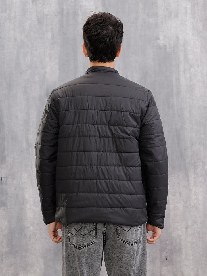 Colourblock Regular Fit Puffered Bomber Jacket  |  Black