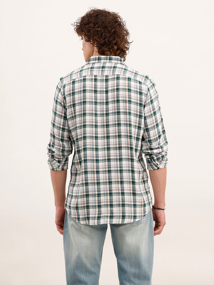 Slim Fit Checkered Shirt  | White