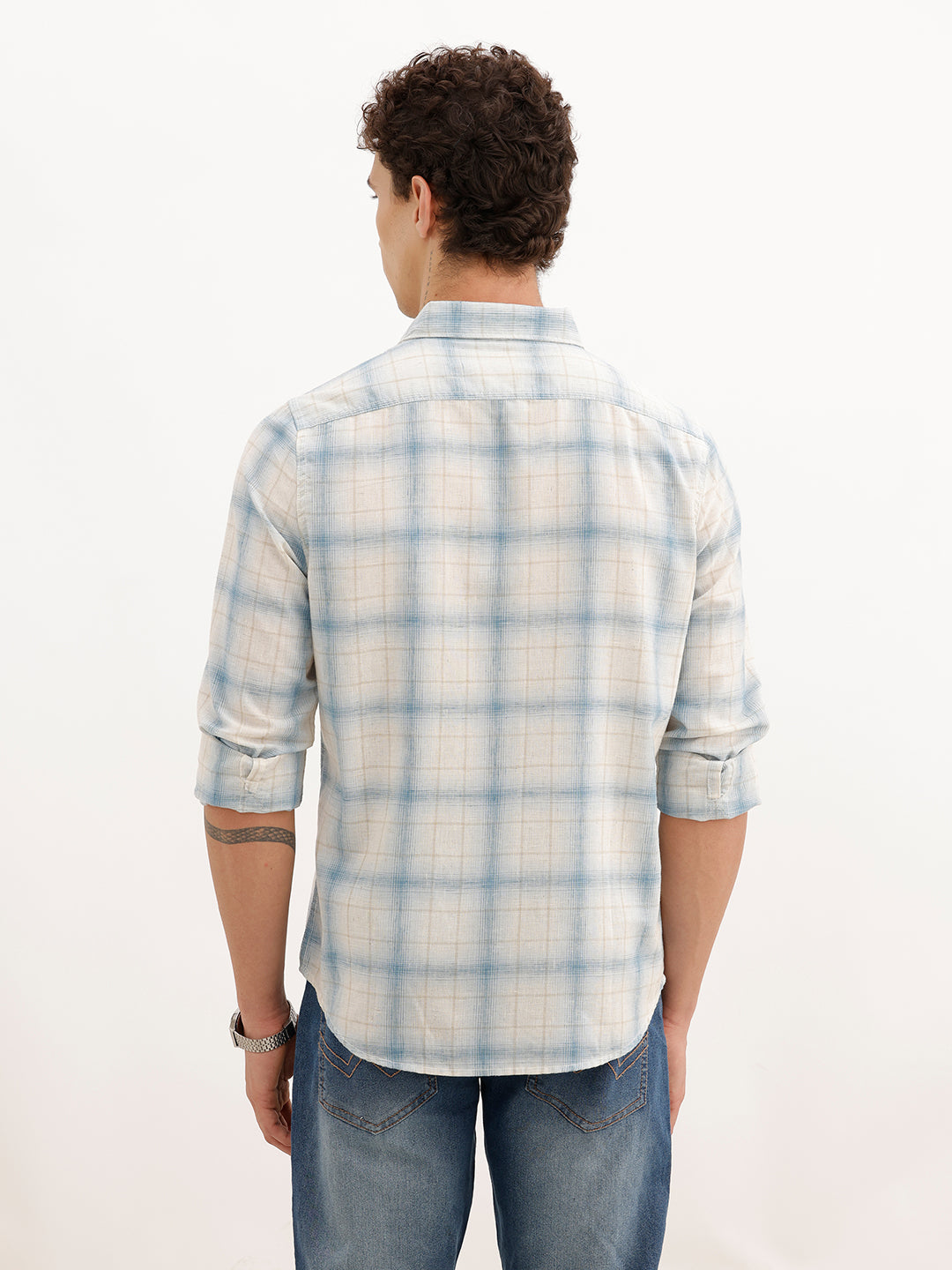 Regular Fit Full Sleeve Checkered Shirt | Light Blue