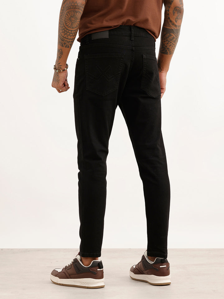 Solid Slim Crop Fit Denim Jeans | Black