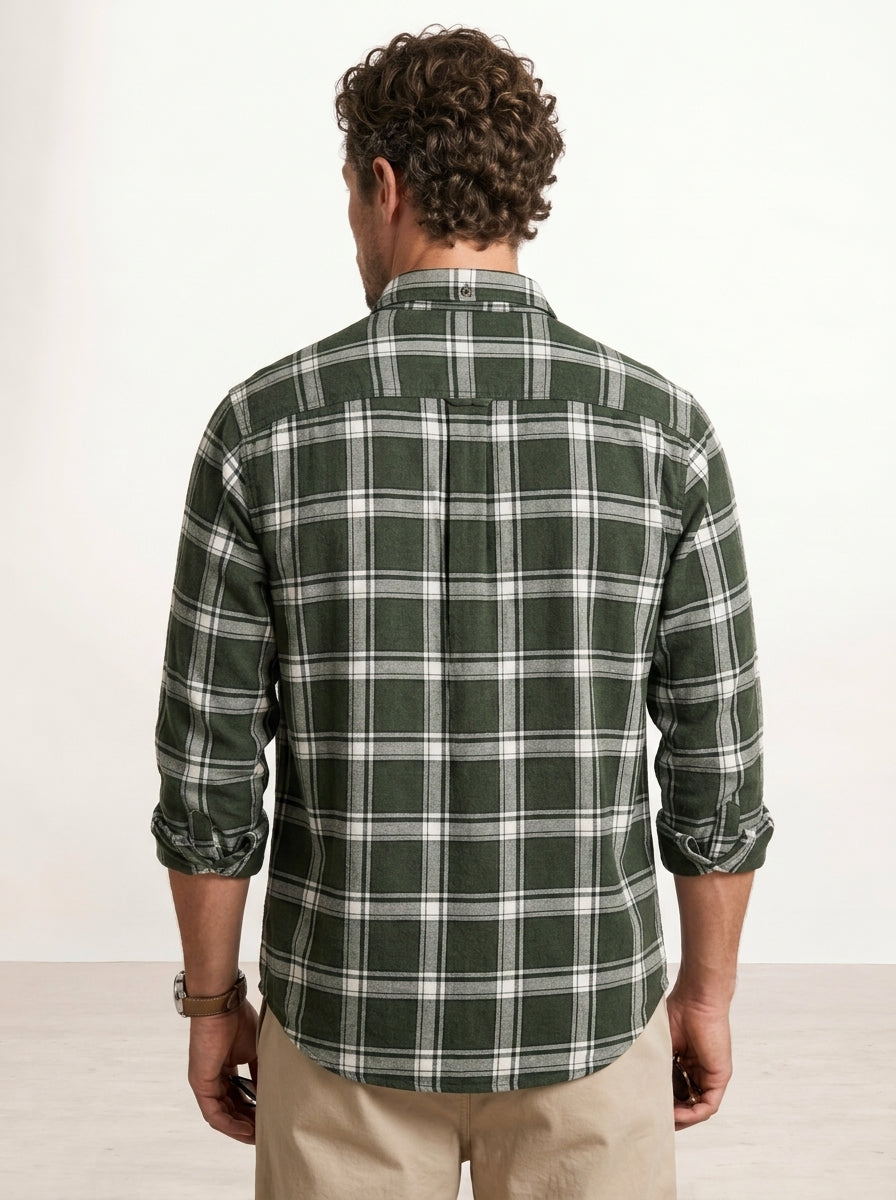 Comfort Fit Checkered Shirt | Dark Green
