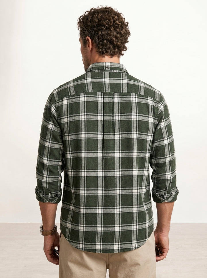 Comfort Fit Checkered Shirt | Dark Green