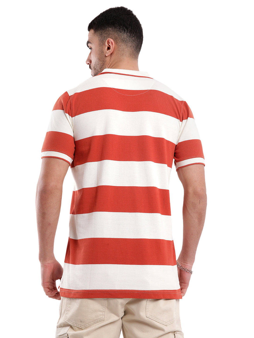 Premium Orange Striped Polo T-Shirt