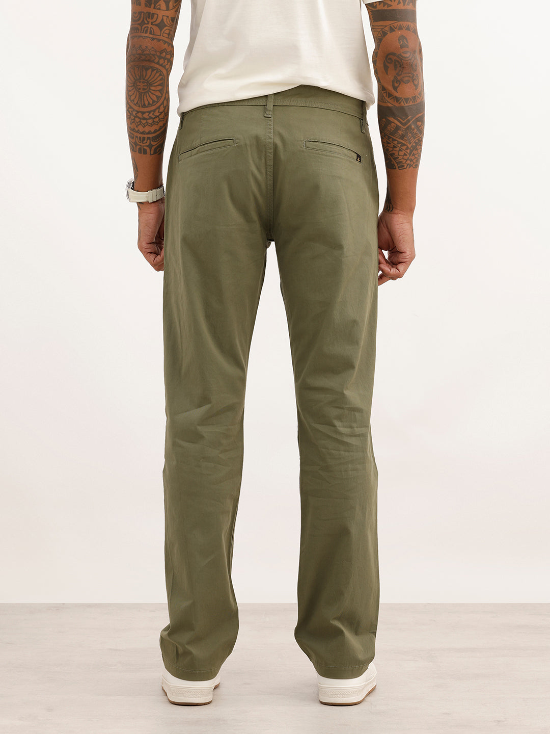 Solid Regular Fit Cotton Trouser | Olive