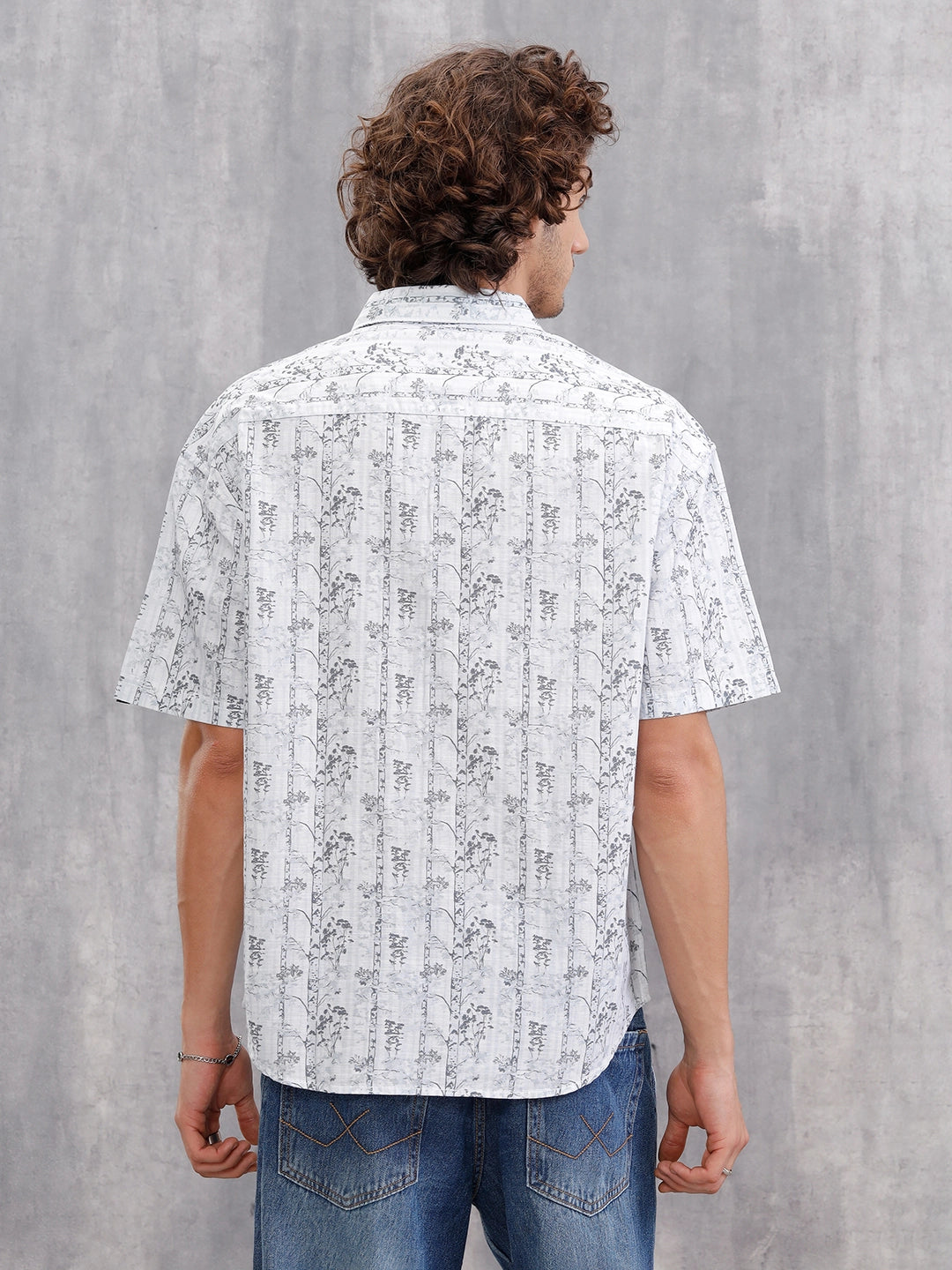 Nature Inspired Tonal Aop In Oversized Fit  |  White