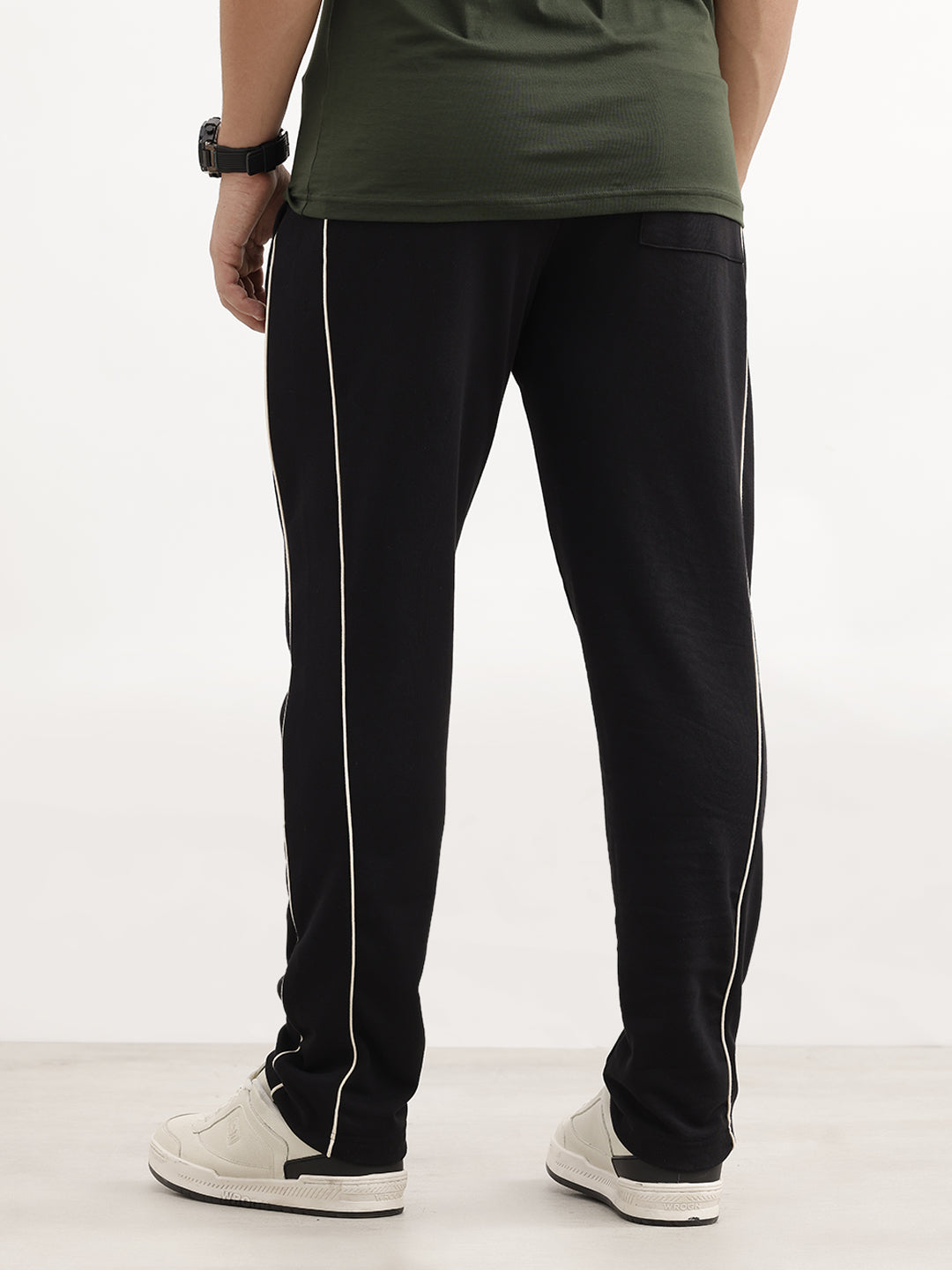 Solid Straight Fit Single Stripe Jogger | Black